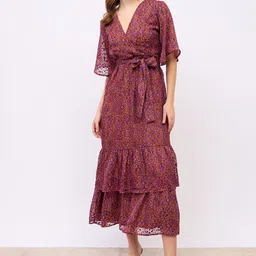 Styli Women V-Neck Flutter Wrap Maxi Dress-image-83