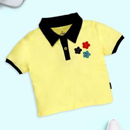 KiddoPanti Girls Floral Printed Polo Collar Cotton T-shirt-picture-40