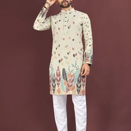 WELL TEX Men Floral Printed Mandarin Collar Kurta-image-59