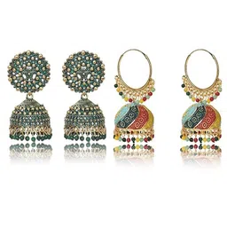 Nilu's Collection Set of 2 Brass-Plated Beaded Dome Shaped Jhumkas-9