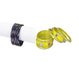 SOMIL Set of 18 Blue Alloy Artificial Stones & Beads Bangles-image-74