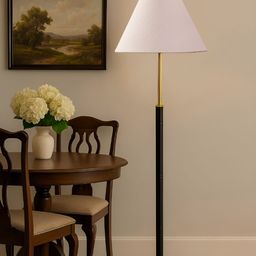 Devansh White & Black Frustum Wooden Floor Lamp-picture-3