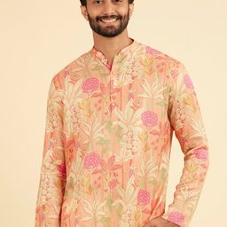 Manyavar Elegance Floral Printed Mandarin Collar Satin Straight Short Kurta-image-83