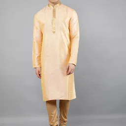 Manish Creations Woven Design Mandarin Collar Jacquard Straight Kurta With Churidar-picture-10
