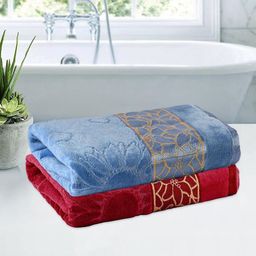 Myntra Elegant Homes Maroon & Blue 2 Cotton 450 GSM Bath Towel-28