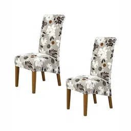 HOKIPO Grey & White 2 Pieces Printed 140 GSM High Back Dining Chair Covers-7