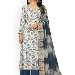 HERE&NOW Floral Printed Beads And Stones Jam Cotton Unstitched Dress Material-image-92