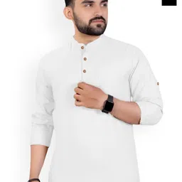univibe Selection Of 2 Band Collar Rolled Up Sleeves Slim Fit Short Pure Cotton Kurtas-image-93