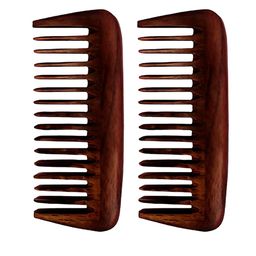 RUFIYS Set Of 2 Rosewood Wide Tooth Wooden Comb For Hair Growth & Dandruff Brown-5