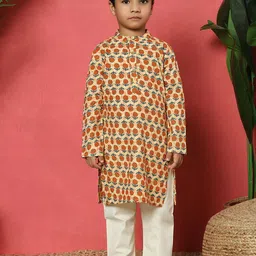 Readiprint Fashions Boys Floral Printed Regular Pure Cotton Kurta with Pyjamas-19