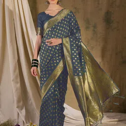 DEVATITHI Ethnic Motifs Zari Silk Blend Banarasi Saree-picture-30