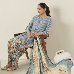Anouk Women Floral Printed Pleated Kurta with Churidar & With Dupatta-image-46