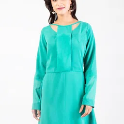 DELIS Round Neck Georgette A-Line Dress-image-77