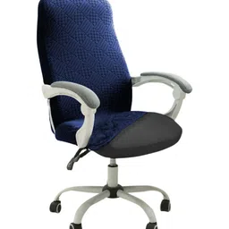 HOKIPO Navy Blue Self Design 170 GSM Stretchable Jacquard Office Chair Cover-16