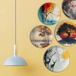THE QUIRKY HOME 5-Pcs Blue & Black Textured Ceramic Wall Plates image 2