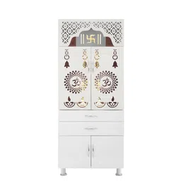 Old Wolf Furniture White Engineered Wood LED Light Home Temple With Door-image-28