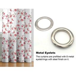 Aura White & Pink Set of 2 Floral Long Door Curtain-5
