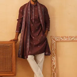 Jompers Men Floral Embroidered Regular Sequinned Kurta with Pyjamas & With Dupatta image 1
