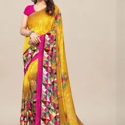 Moda Rapido Yellow Printed Poly Georgette Sarees-picture-7