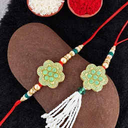 LUCKY JEWELLERY Set Of 2 Gold-Plated Beaded Studded Raki Gift Set-image-18
