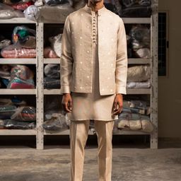 Project Bandi Men Floral Embroidered Regular Thread Work Linen Kurta with Trousers-18
