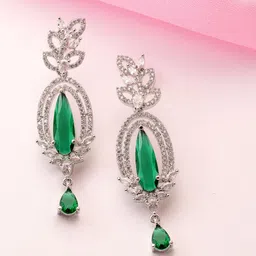 ADIVA Silver Plated American Diamond Contemporary Drop Earrings-image-57