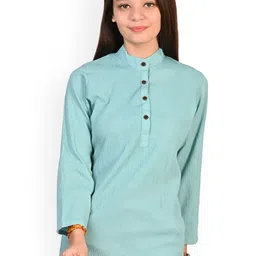BAESD Girls Band Collar Straight Crepe Kurta-10