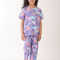 YK Girls Unicorn Printed Pure Cotton Short Sleeve Night Suit-56