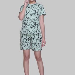 KIZA Women Abstract Printed Pure Cotton T-shirt Shorts Night suit-picture-23