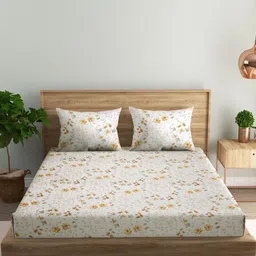 MARK HOME Yellow Floral Cotton 144 TC Queen Bedsheet with 2 Pillow Covers-2.74 m x 2.23 m-image-72
