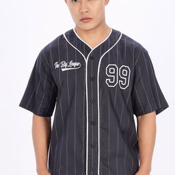Eszett Striped Printed V-Neck Baseball Cotton Shirt-image-54
