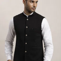 Turtle Knitted TR Dobby Print Slim Fit Nehru Jacket-image-1