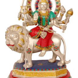 Exotic India Gold Toned & Red Lord Durga Religious Brass Idol Showpiece-image-28