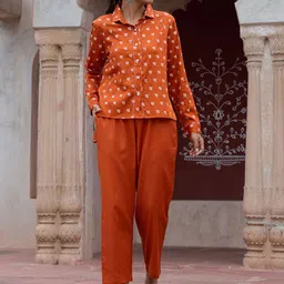 House of Chikankari Floral Block Printed Pure Cotton Shirt With Trousers-image-38