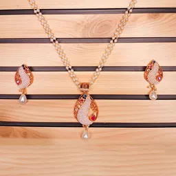 GOLD CASH Rose Gold-Plated Stone Studded & Beaded Jewellery Set-47