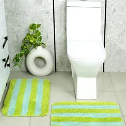 Saral Home Set Of 2 Blue & Green Striped BathRugs-7