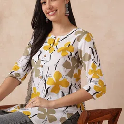 KALINI Women White Cotton Floral Printed Top-picture-48