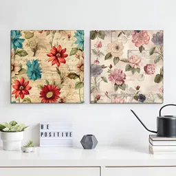 RANDOM Orange & Blue 2 Piece Floral and Botanical Canvas Wall Paintings-image-16