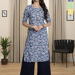HERE&NOW Selection Of 3 Floral Printed Round Neck Straight Kurtas-image-93