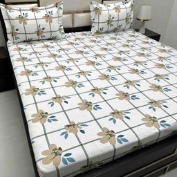 Pure Decor White & Cream-Coloured Floral 200 TC Queen Bedsheet with 2 Pillow Covers-image-82
