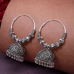 Anouk Set Of 2 German Silver Plated Oxidised Dome Shaped Jhumkas image 2