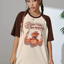 JUNEBERRY Women Graphic Printed Round Neck Pure Cotton Oversized T-shirt-picture-44