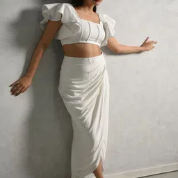 STYLESHIFT Ada Square Neck Butterfly-Sleeved Top With Asymmetric Drape Skirt-picture-31