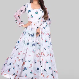 GRISHU COLLECTION Floral Printed Silk Georgette Anarkali Kurta With Trousers And Dupatta-picture-18