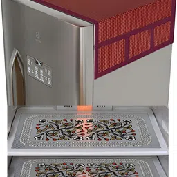 LooMantha 5-Pcs Maroon & White Checked Fridge Appliance Cover & Mats-image-34