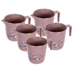 Kuber Industries Brown & White 5 piece Floral Plastic Bath Accessories Set-40