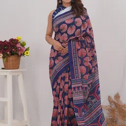 Shivanya Handicrafts Floral Pure Cotton Block Print Saree-image-99