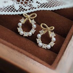 PolluxCraft Korean Gold Plated Pearls And Stone Studded Contemporary Shaped Studs-24