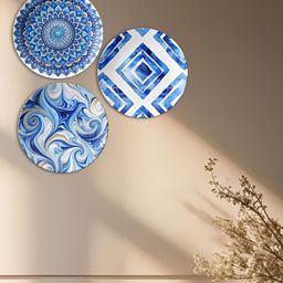 THE QUIRKY HOME 3Pcs White & Blue Printed Ceramic Premium Decorative Wall Decors-image-64