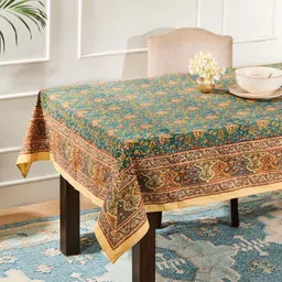 Fabindia Teal Floral Cotton 6-Seater Table Cover-picture-12